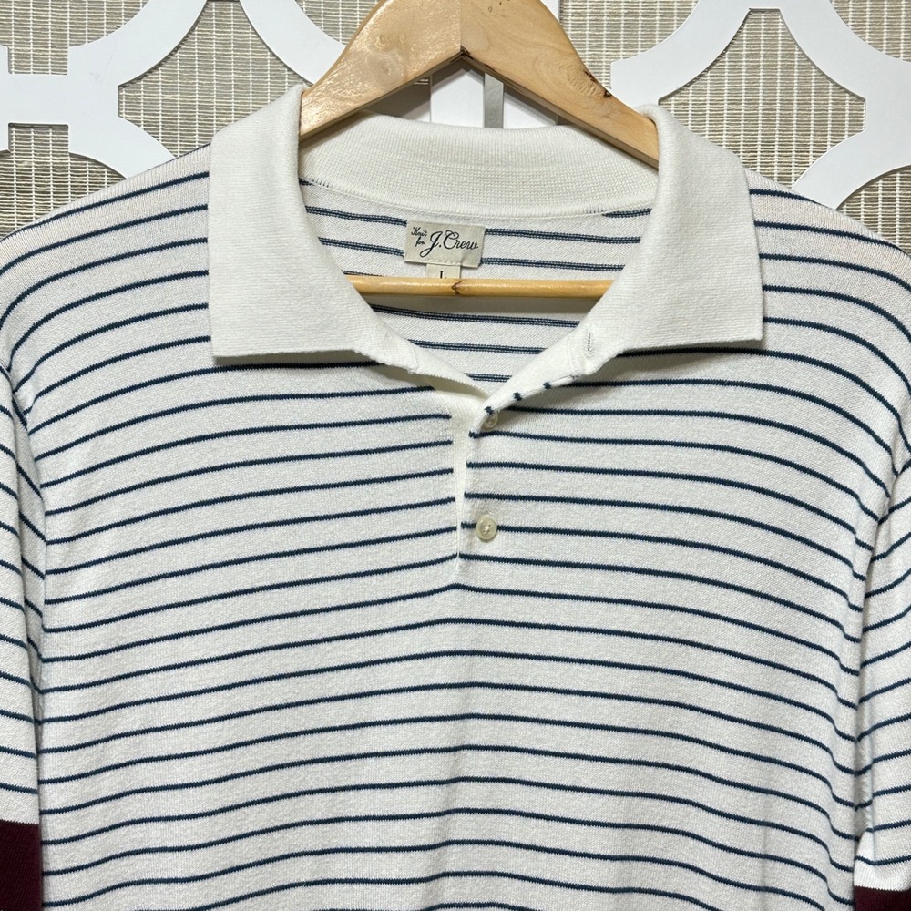J. Crew Heritage Collared Sweater Polo Mens L Striped Cotton Knit Preppy BS410 - Picture 4 of 11